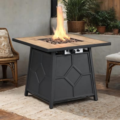 28" Square Fire Pit Table w/ Waterproof Cover - 40K BTU Auto-Ignition
