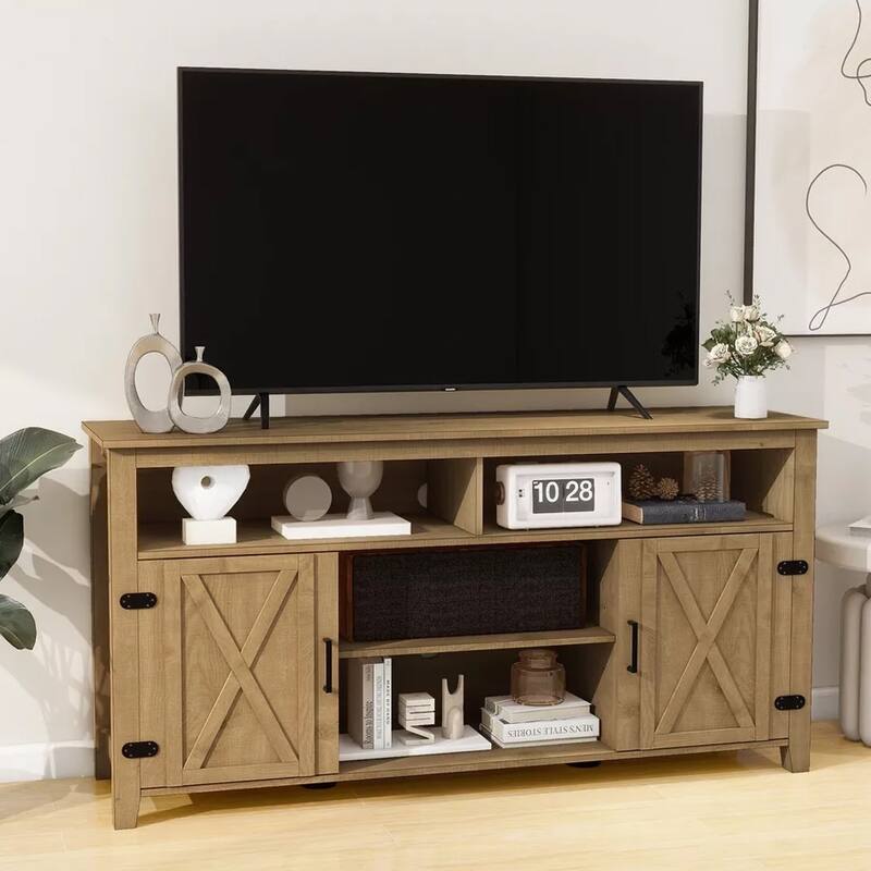 59" TV Stand Cabinet Farmhouse for 65 Inch TVs Console Natural Oak - 58 inches