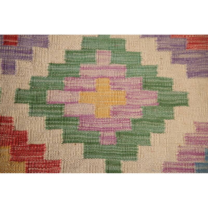 Reversible Kilim Rug Hand-Woven Multi-Color Foyer Wool Carpet - 3'3"x 5'0"