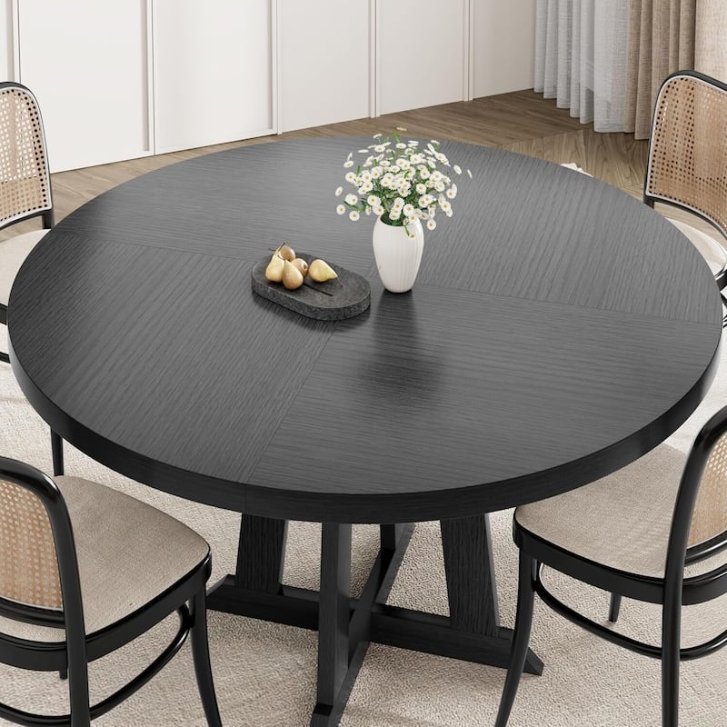 47 Inch Round Farmhouse Kitchen Dining Table for 4-6 with Wood Pedestal Cross Base (Only Table)