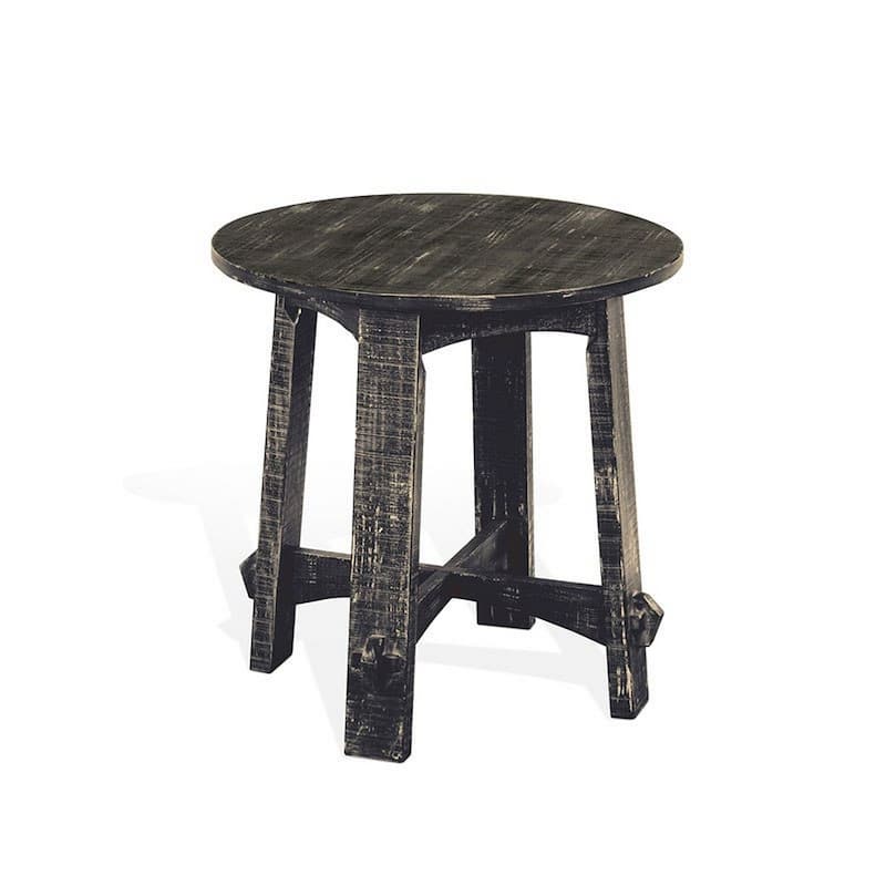24 in. Distressed Black Round Wood End Table, Sturdy Build End Side Table for Living Rooms