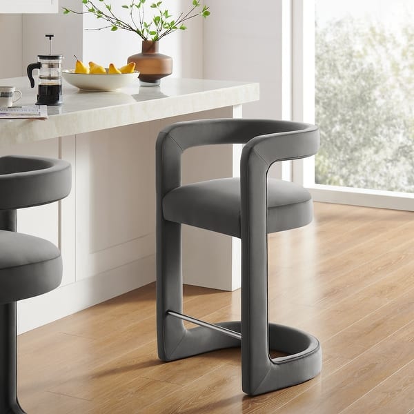 slide 2 of 9, Winslow Performance Velvet Counter Stool Storm Gray
