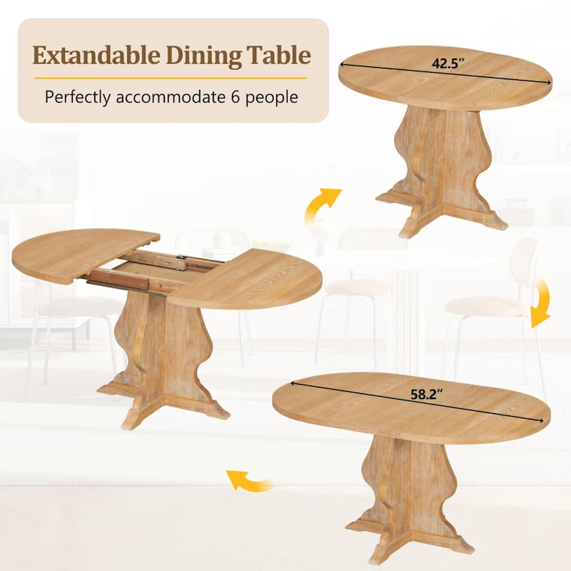5-Piece Extendable Dining Table Set with 15.7" Leaf and 4 Upholstered Chairs