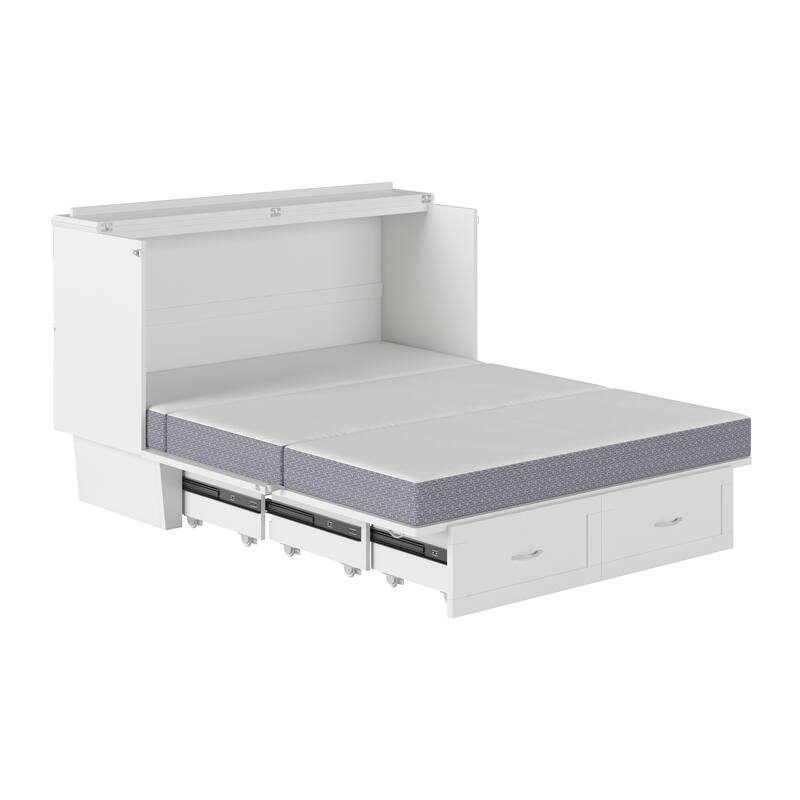 Chelsea Queen Murphy Bed Chest with 6" Mattress, Storage Drawer & Built-In Charger in White