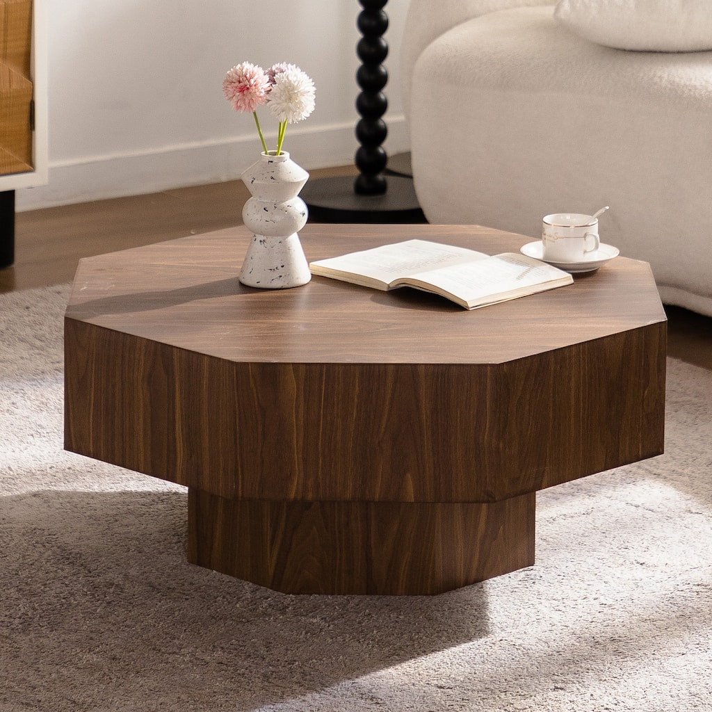 30.51" Octagon Coffee Table, Retro Wood Center Table, Rustic Cocktail Table Center Medium End Table for Living Room
