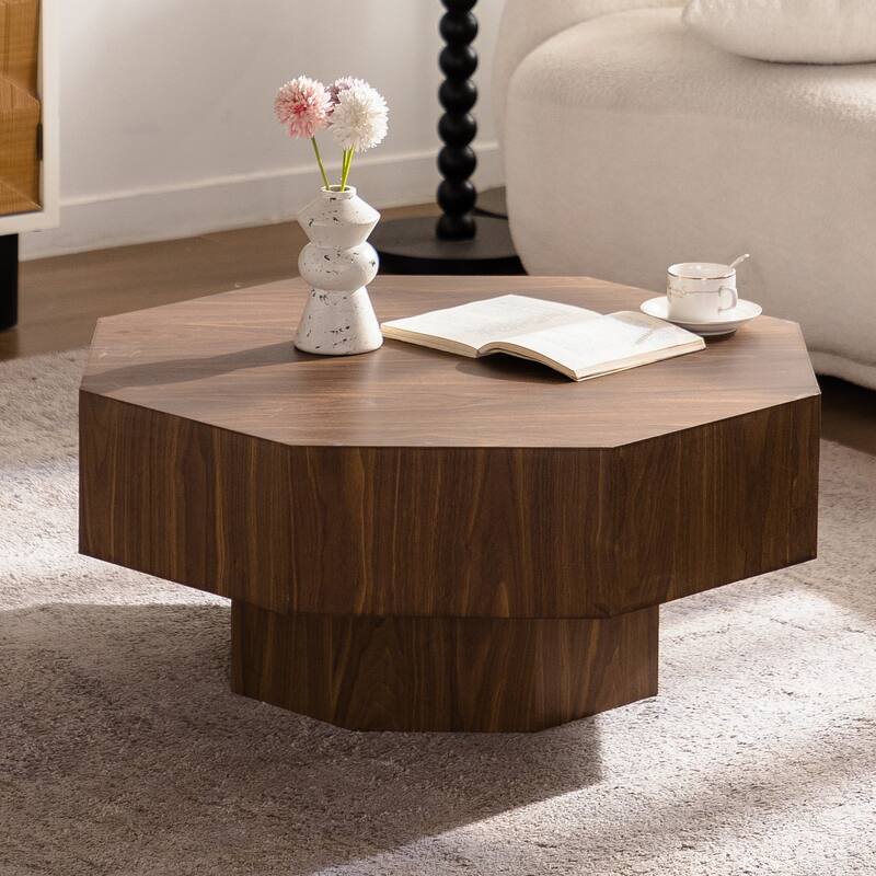 30.51" Wooden Octagonal Coffee Table - Walnut Finish, Versatile Living Space Use - Walnut