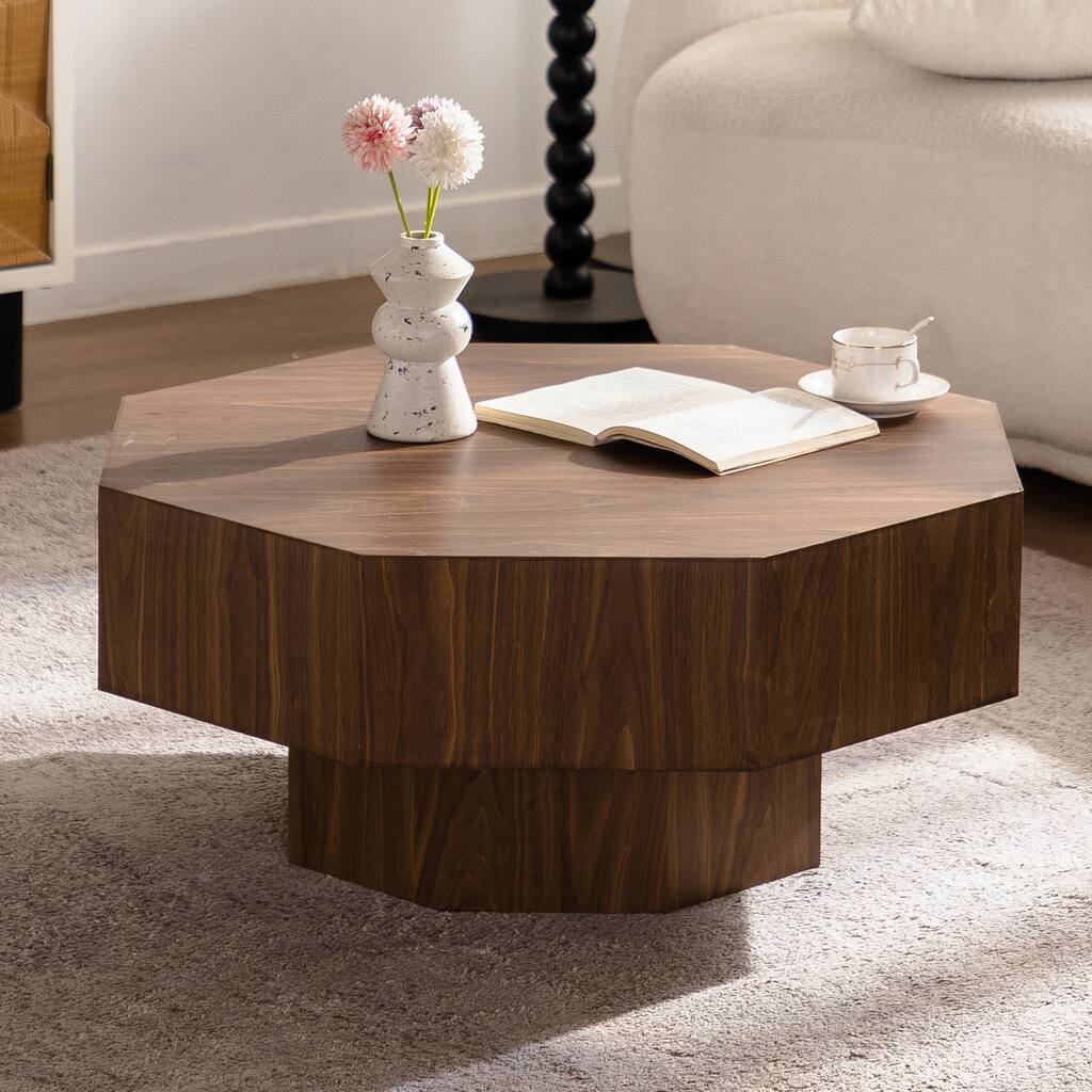 30.51" Wooden Octagonal Coffee Table - Walnut Finish, Versatile Living Space Use