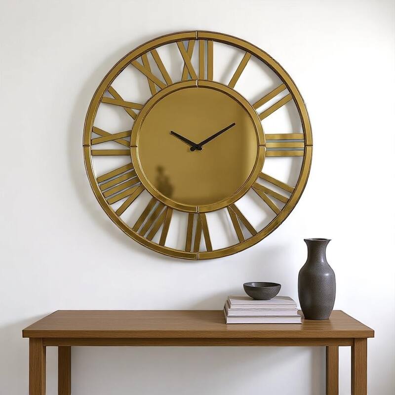 HomeRoots 43" Gold Mirrored Acrylic Silent Analog Circle Wall Clock - 43 in. x 43 in. x 5 in. - 43 in. x 43 in.  x 5 in.