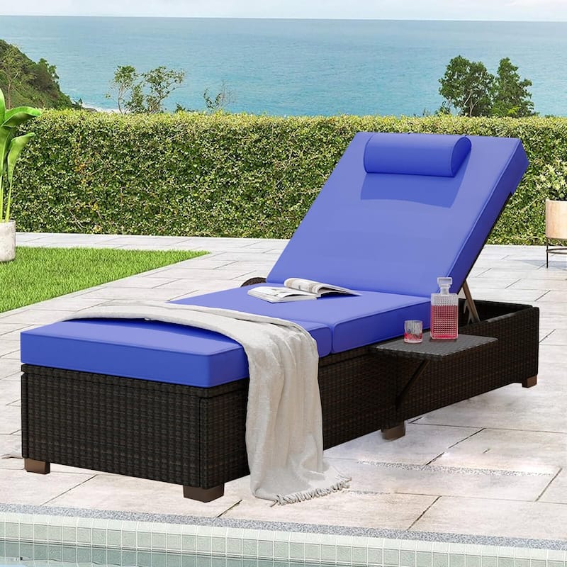 PE Rattan Chaise Lounge Chair Set of 2, 2.3 in Thicken Cushion
