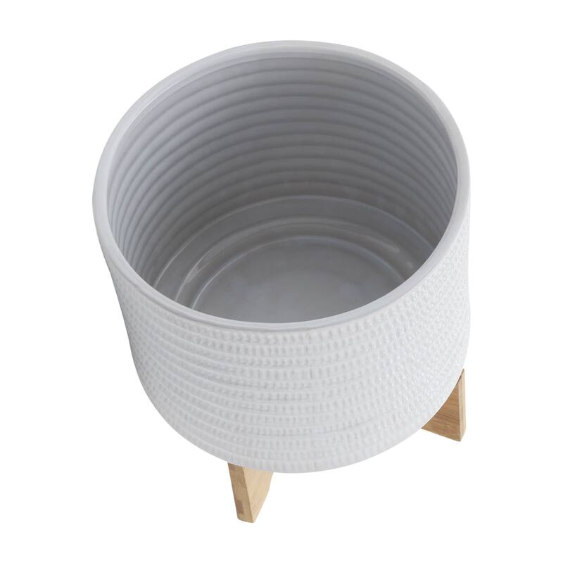 Sagebrook Home Neutral Modern Textured Ceramic Planter with Wood Stand