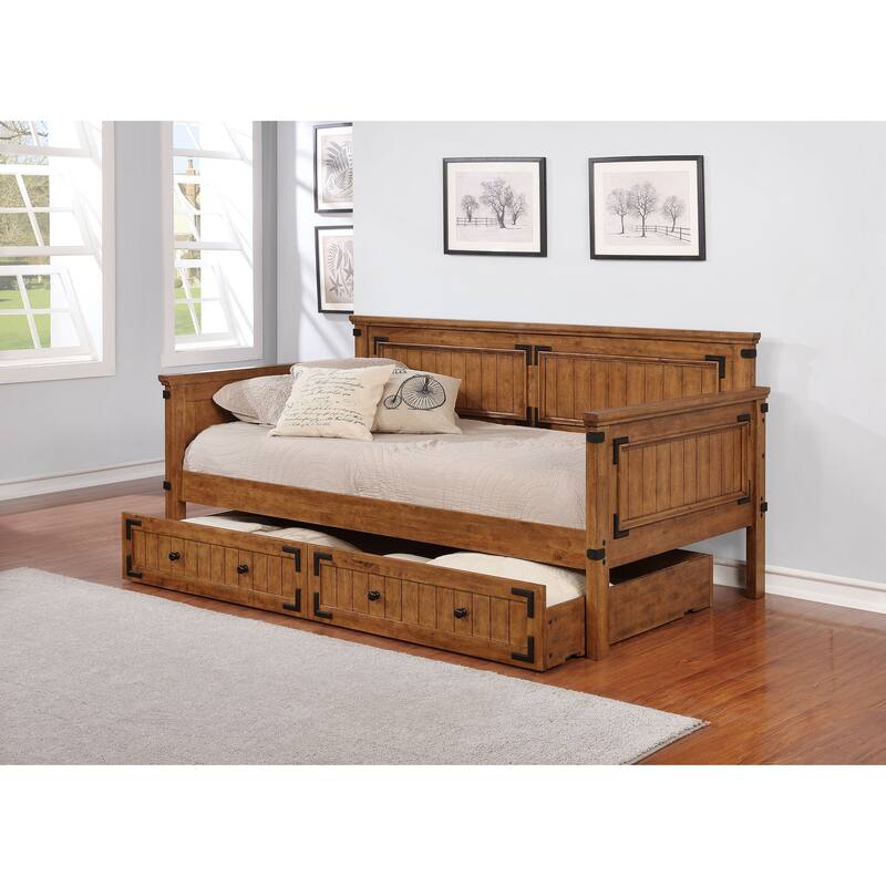 Oakdale Wood Twin Daybed with Trundle Rustic Honey