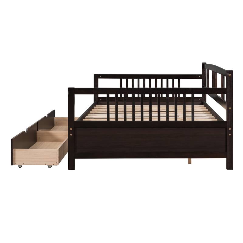 Full Size Daybed Frame with Storage Drawers, Wood Full Bed with 2 Drawers, Full Sofa Bed for Living Room, Bedroom