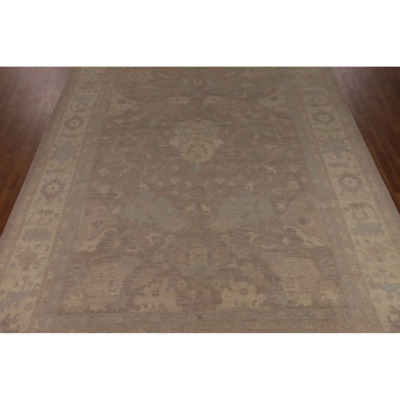 Vegetable Dye Oushak Turkish Large Area Rug Handmade Beige Wool Carpet - 9'9"x 13'6"
