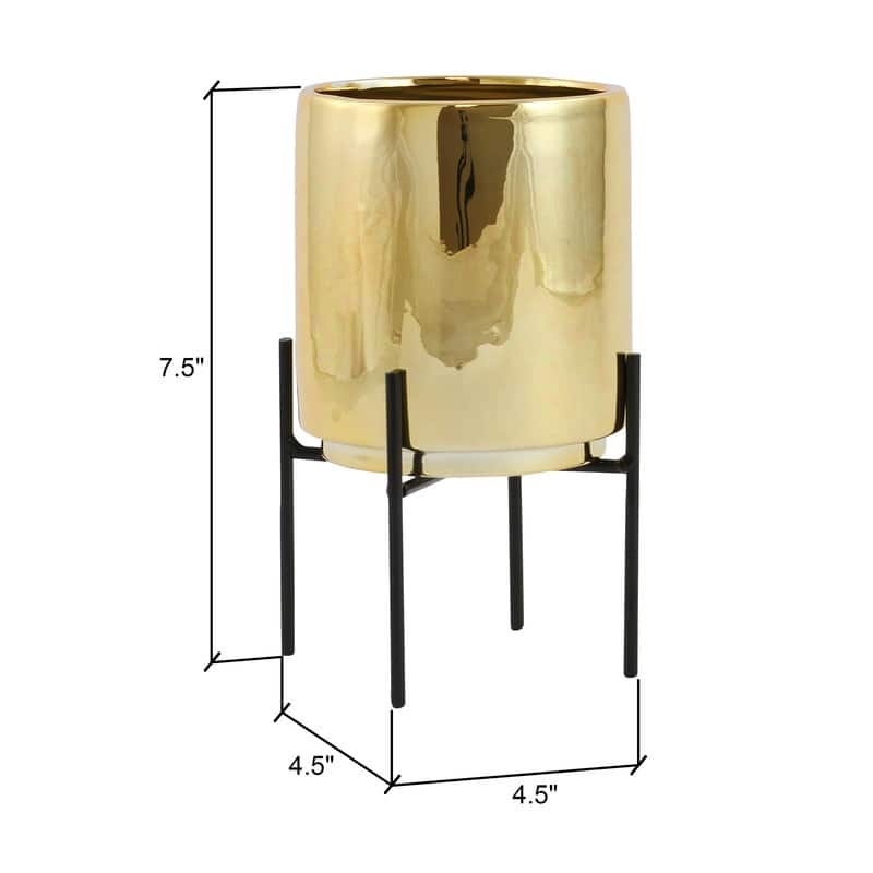 Jodi Mid Century Table-top Planter - Gold - 7.5"H x 4.5"W x 4.5"D (Inside pot: 4.5"H x 3.75"W)