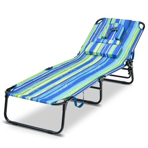 Gymax 5-Position Lounge Chair Adjustable Beach Chaise w/ Face Cavity &