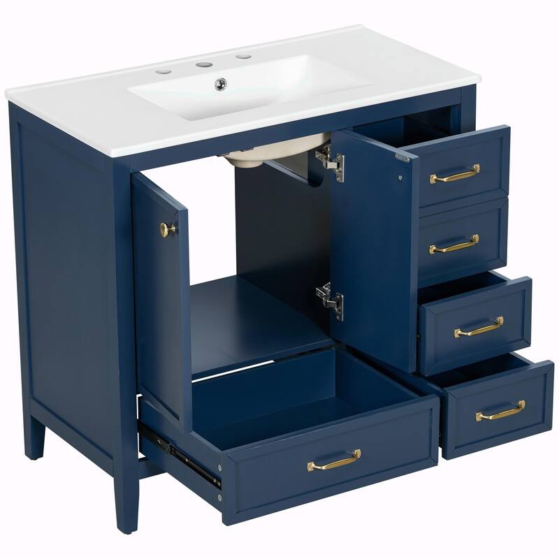 36" Bathroom Vanity with Sink, Cabinet with Soft-Closing Door, 4 Drawers in Varying Sizes