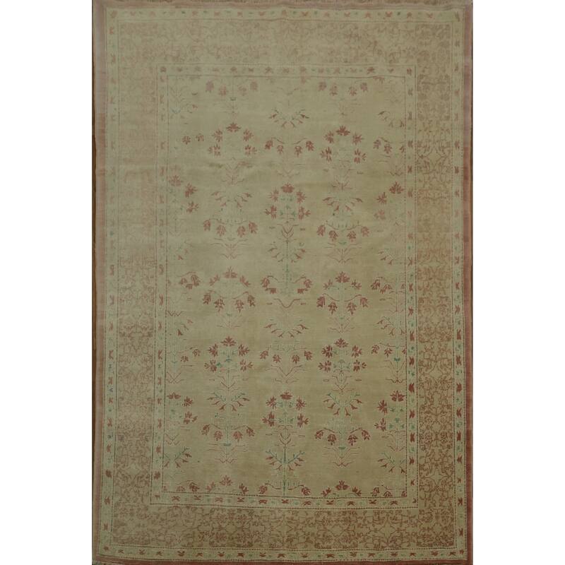 Hand Knotted Oriental 100% Wool Carpet Traditional All-Over Green Ziegler Area Rug - 8' 9'' X 5' 11''