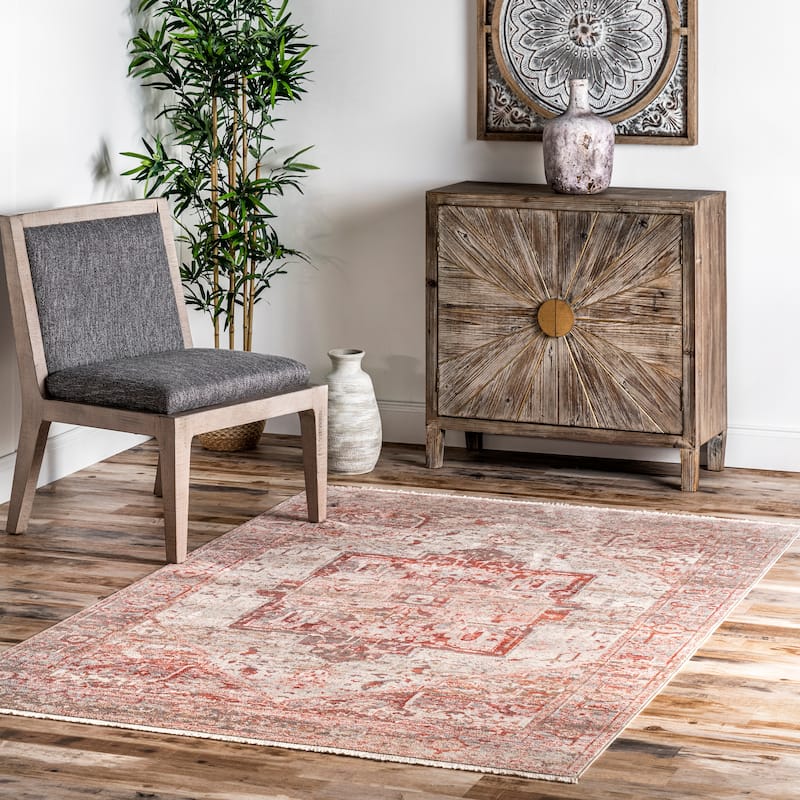 Nuloom Camila Faded Medallion Fringe Area Rug - 3' x 5' - Red - Runner