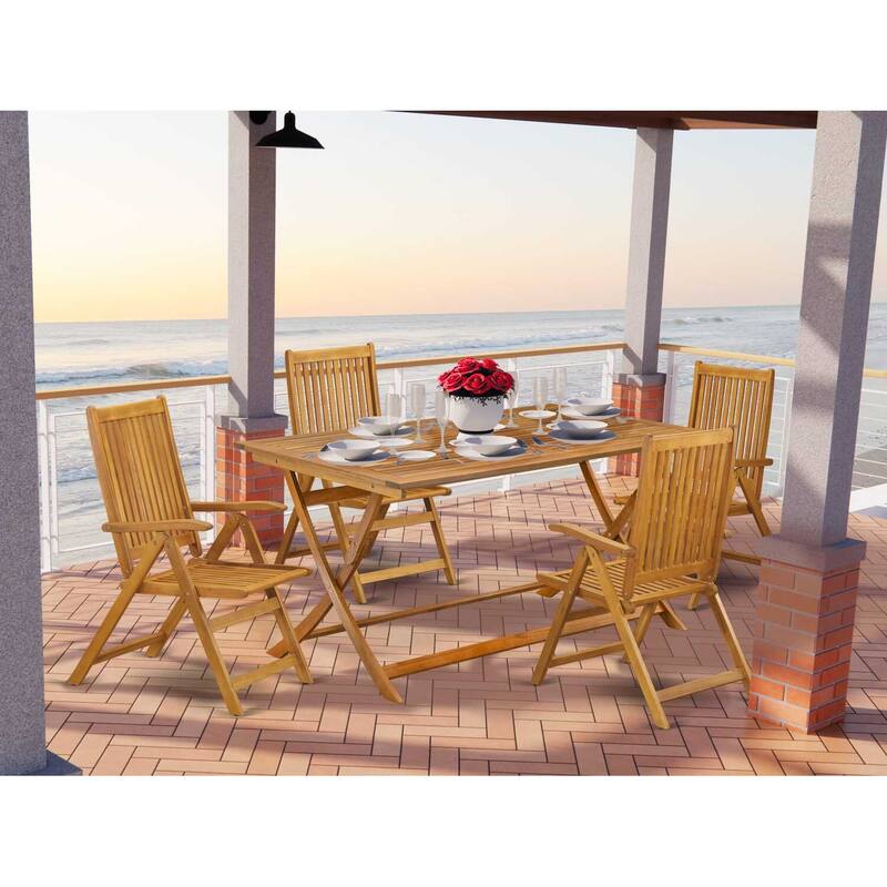 HomeStock 5-Piece Natural Oak Finish Solid Wood Top Dining table with 4 Chairs