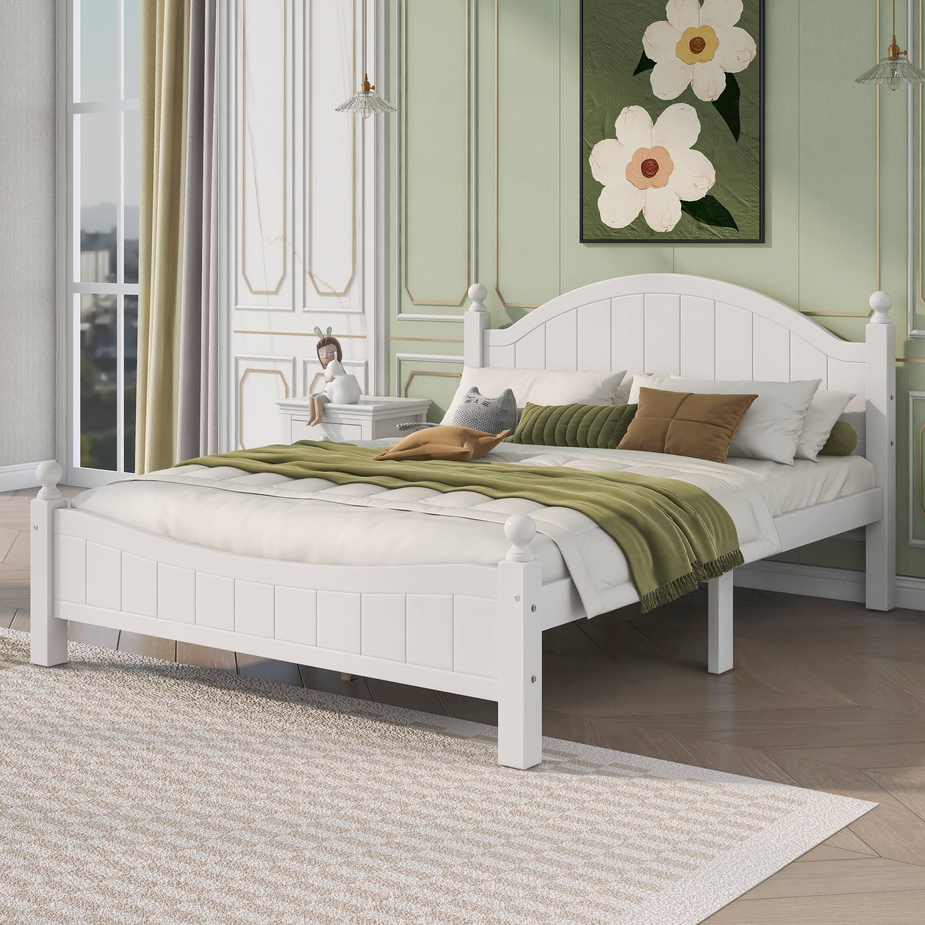 Traditional Concise Style White Solid Wood Platform Bed, No Need Box ...