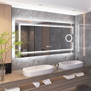 LED Lighted Smart Bathroom Mirror 3X Light Magnifier Dimmable Anti-Fog - 48x24 inch