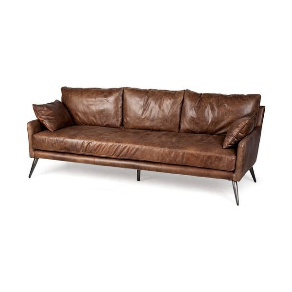 slide 1 of 19, Mercana Cochrane II 82" Dark Brown Leather Three Seater Sofa - 82.0L x 33.0W x 32.3H