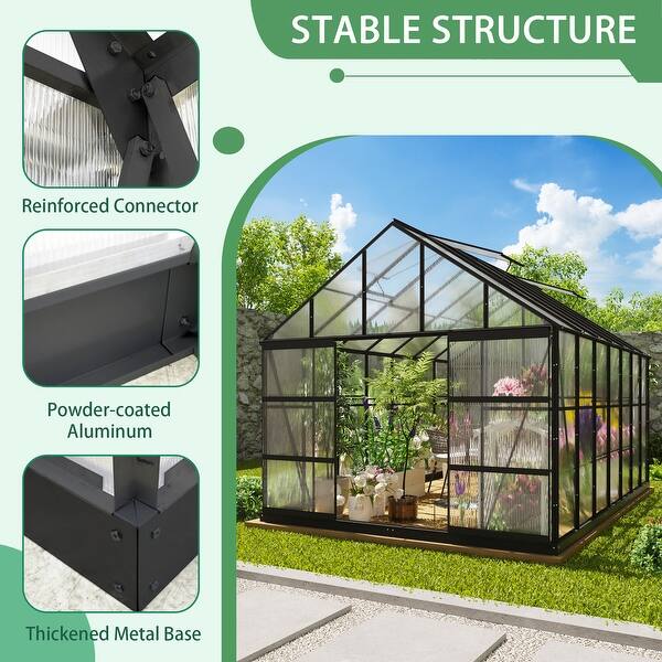 Cozywor Outdoors Walk-in Aluminum Greenhouses with 4 Roof Vent