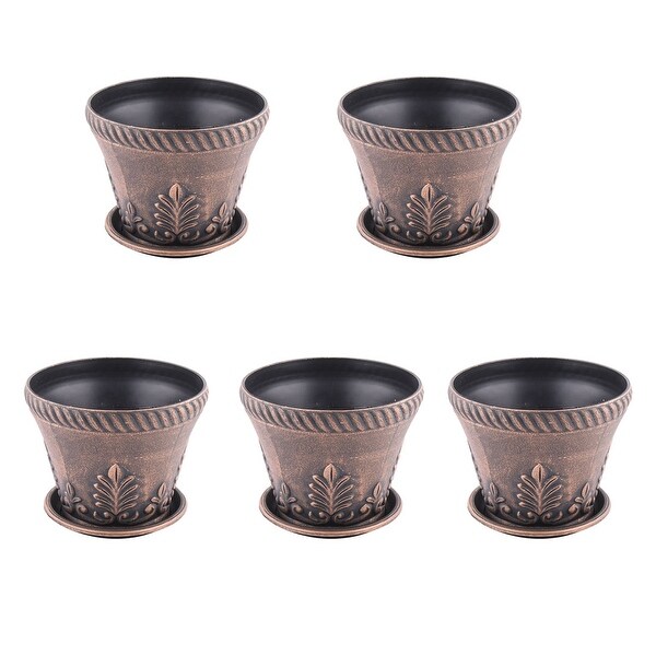 Garden Plastic Desktop Decoration Plant Flower Cactus Pot Copper Tone 5 Pcs