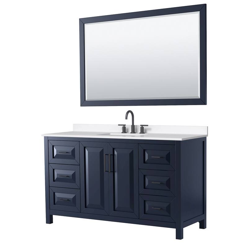 Wyndham Collection WCV252560S-QTZ-US3M58 Daria 60" Free Standing - Dark Blue / White Quartz Top / Matte Black