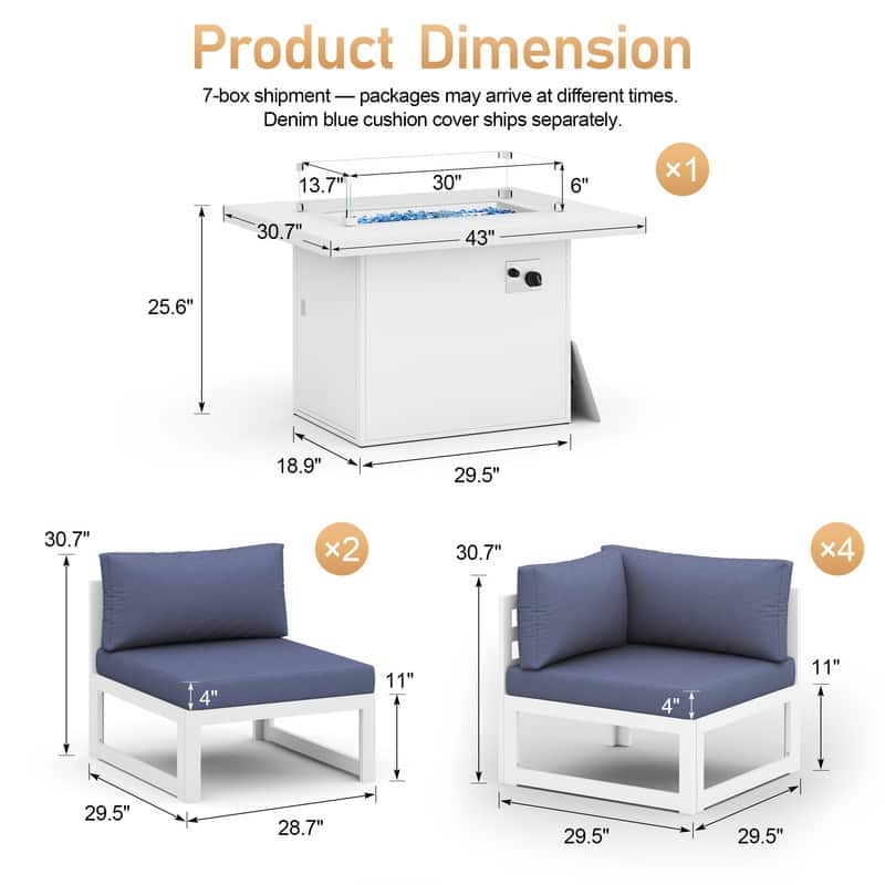 FINCATI Outdoor Furniture Aluminum Patio Set White Aluminum Outdoor Sofa with Thick Cushions and 29 Inch Deep Seat