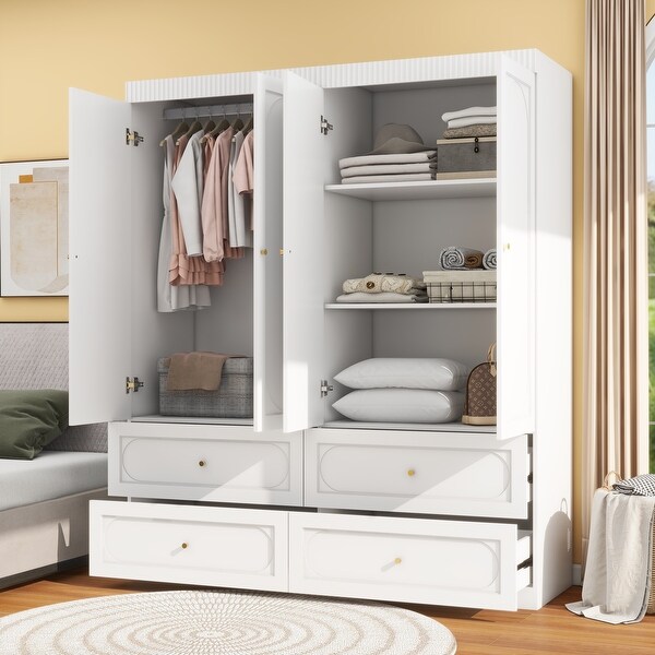 Modern 4 Door Wardrobe with 4 Drawers Multi Purpose Storage Cabinet for Bedroom Elegant Design with Ample Space 63 in Width On Sale Bed Bath Beyond 42182511