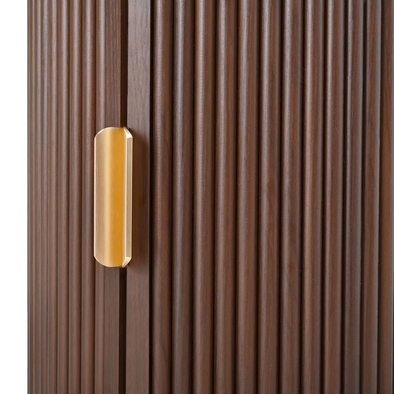 Nesting Coffee Table Set of 2, Modern Storage Coffee Table, Round Tea Table and End Table Set with Sliding Tambour Door