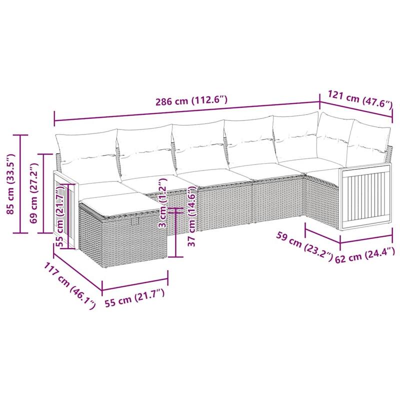 vidaXL Patio Sofa Set with Cushions Outdoor Conversation Furniture Poly Rattan