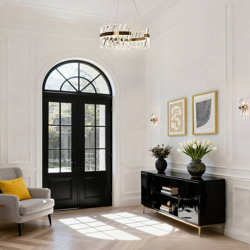 Modern LED Crystal Gold Drum Chandelier for Dining Living Room Bedroom - D23.2" x H9.4"