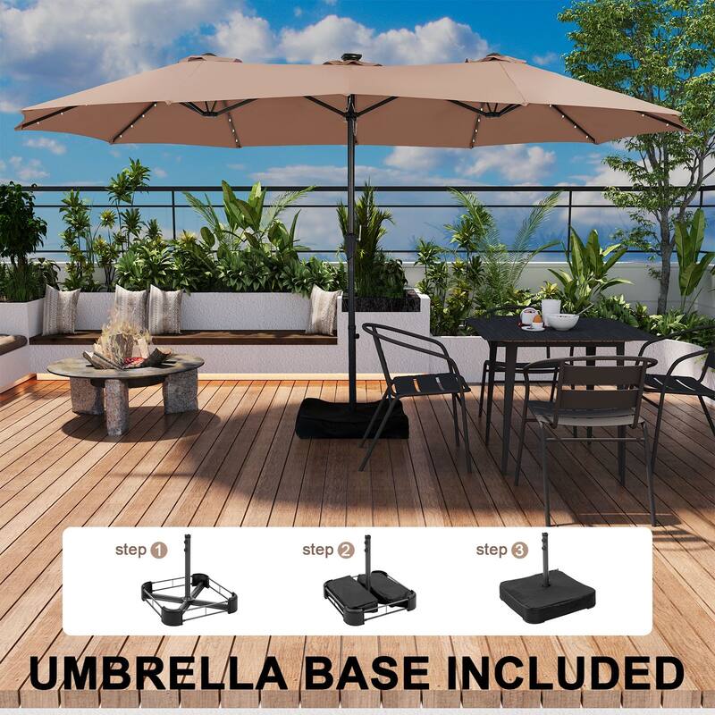 Autlaycil 15ft Retangle Patio Umbrella with Solar Lights & Base