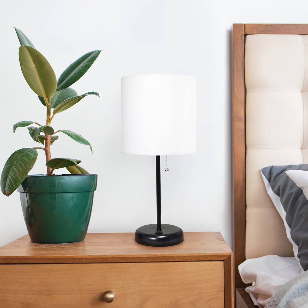 Creekwood 19.5" Bedside Usb Port Feature Metal Table Desk Lamp, Black - BlackBase/WhiteShade - 9x9x15