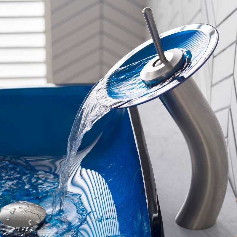 Kraus Bathroom Combo - 21-7/8" Irruption Blue Glass Vessel Bathroom