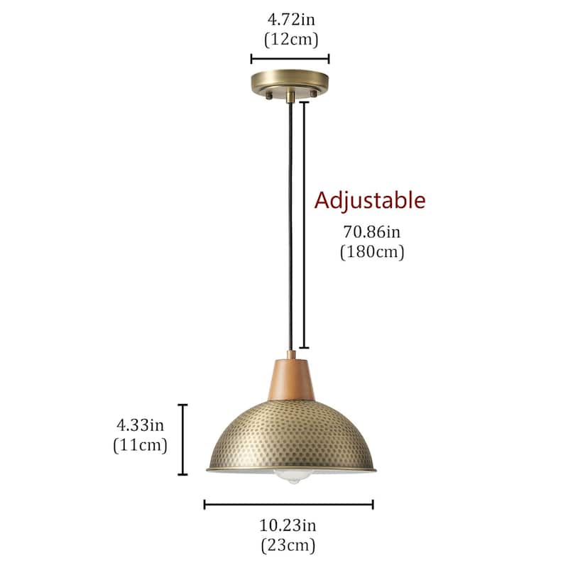 1-Light Gold Imitation Wood Polka Dot Pendant Lighting - 10.2"D×4.7"W×75.3"H(Adjustable)