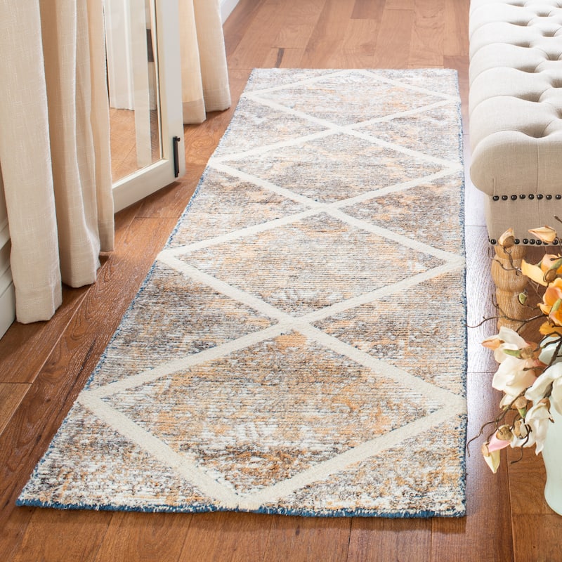 SAFAVIEH Handmade Artistry Riho Trellis Wool Rug - 2'3" x 9' Runner - Ivory/Gold