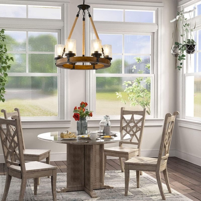 Farmhouse Wagon Wheel Chandelier,6 Light Round Wagon Wheel Chandelier - 25” in diameter x 27”