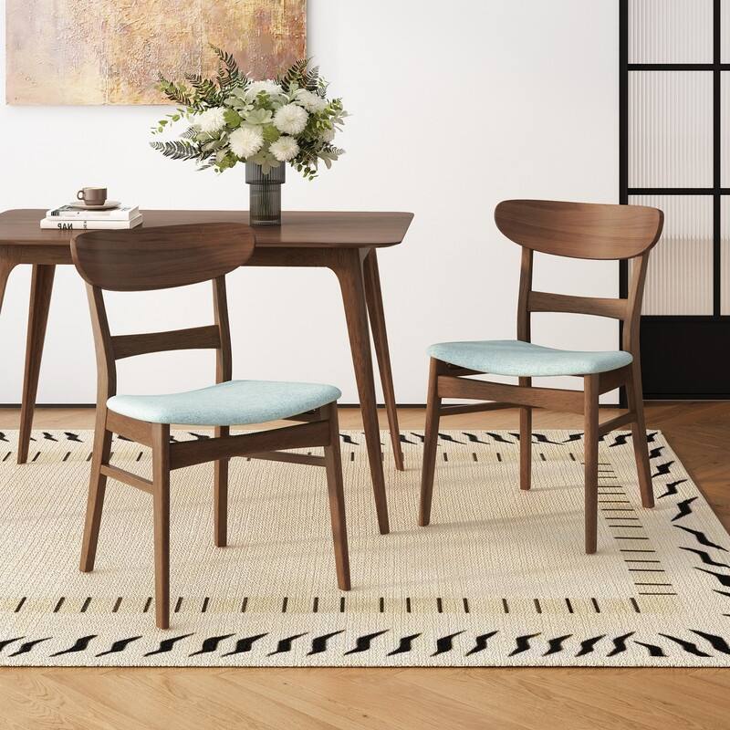 Mid-Century Modern 5-Piece Dining Set - Rubberwood & Upholstered Chairs
