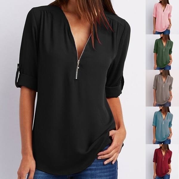 Shop S Xxxl Plus Size Women S Fashion Chiffon Shirt V Neck Long