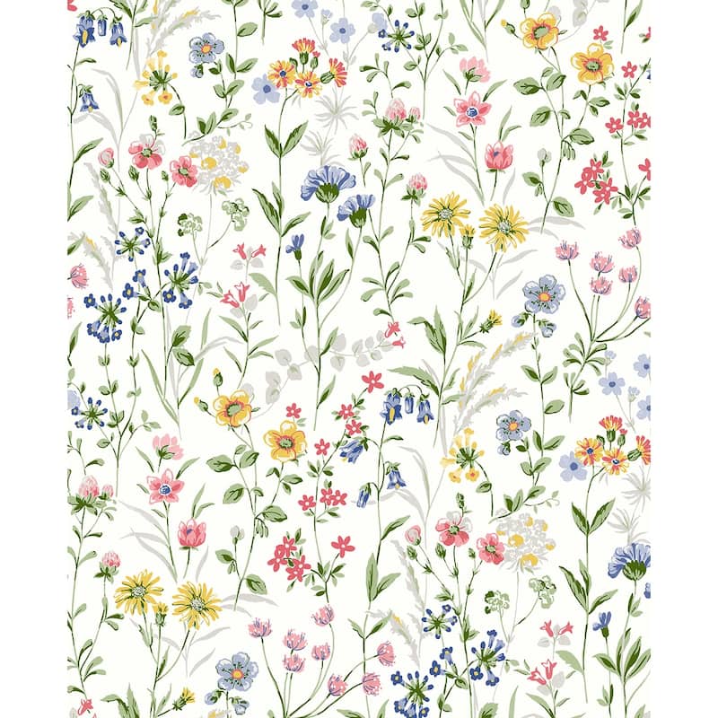 Seabrook Designs Wildflowers Prepasted Wallpaper - 20.5 in. W x 33 ft. L - 20.5 in. W x 33 ft. L - Multicolored