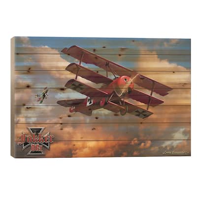Fokker Tri-Plane Print On Wood by Larry Grossman - Multi-Color