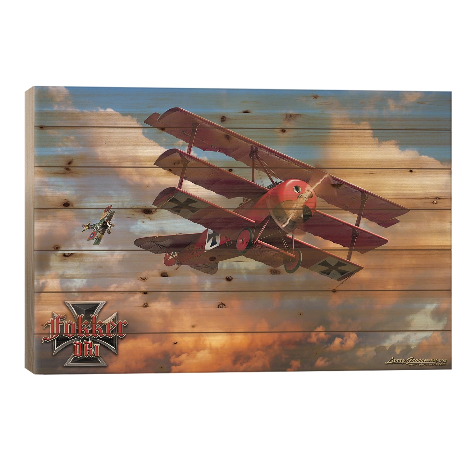 Fokker Tri-Plane Print On Wood by Larry Grossman - Multi-Color