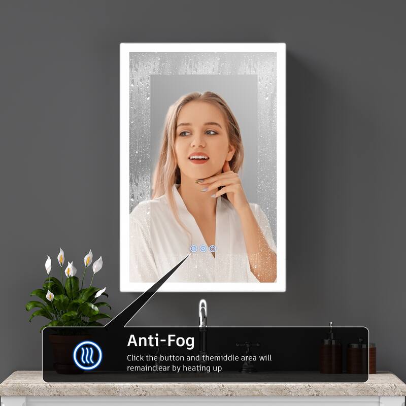 GDFStudio Elowen Aluminum Glass LED Medicine Cabinet with Anti-Fog Storage