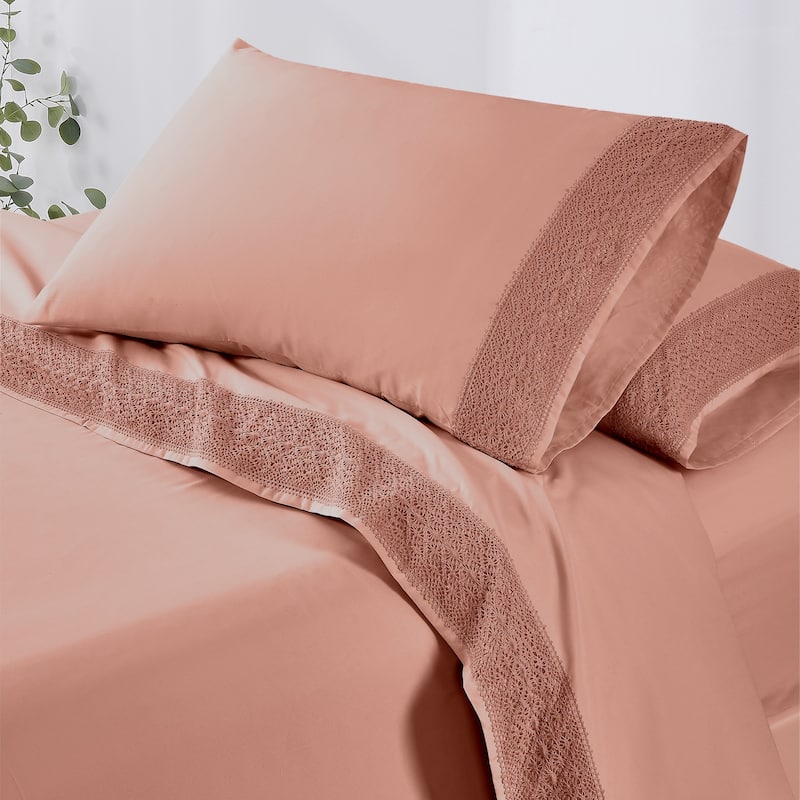 Modern Threads 4-Piece Soft Microfiber Crochet Lace Sheet Set