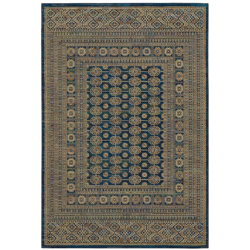 Augusta Blue Gold Oriental Traditional Area Rug