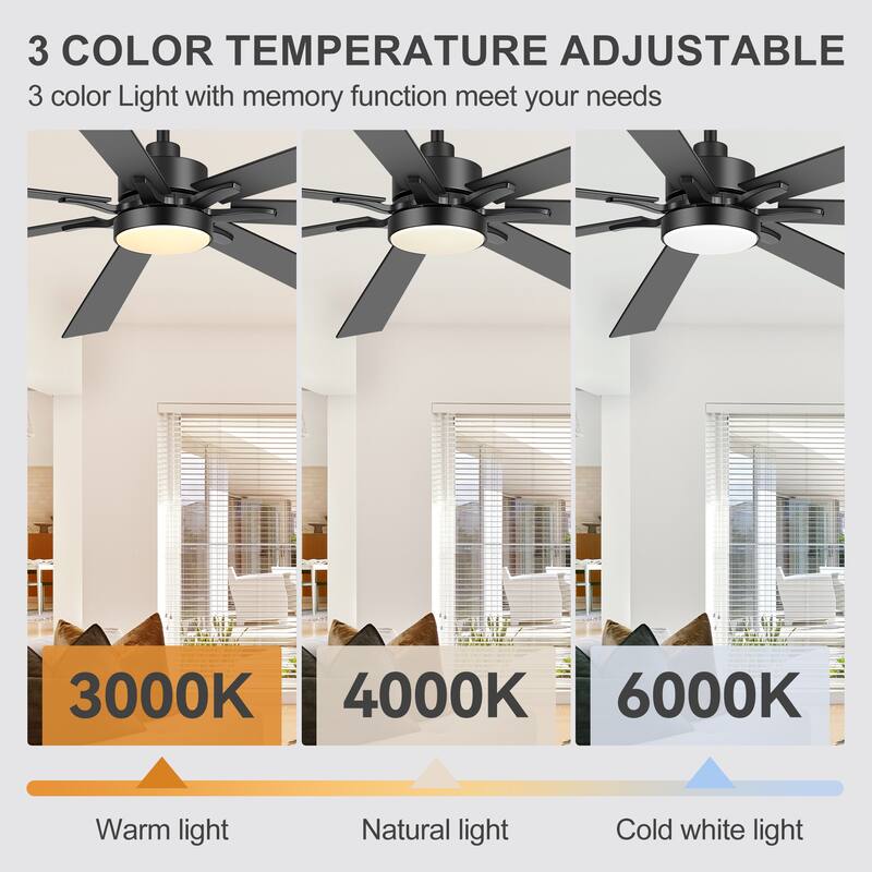 Large 72" Reversible 7-Blade Integrated Ceiling Fan with LED Light and Remote