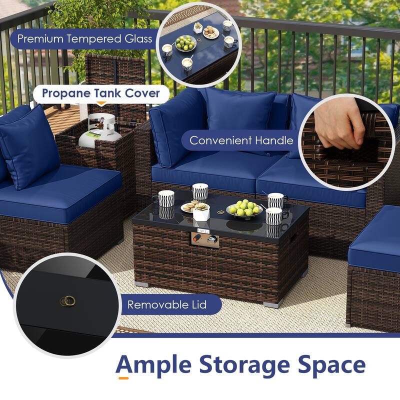 Gymax 7 PCS Patio Furniture Set 40000 BTU Gas Fire Pit Table Propane